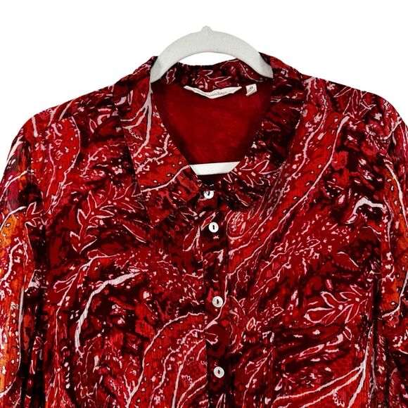 Soft Surroundings Red Paisley Long Sleeve Viscose Blouse Boho Women Plus Size 2x - Picture 2 of 5